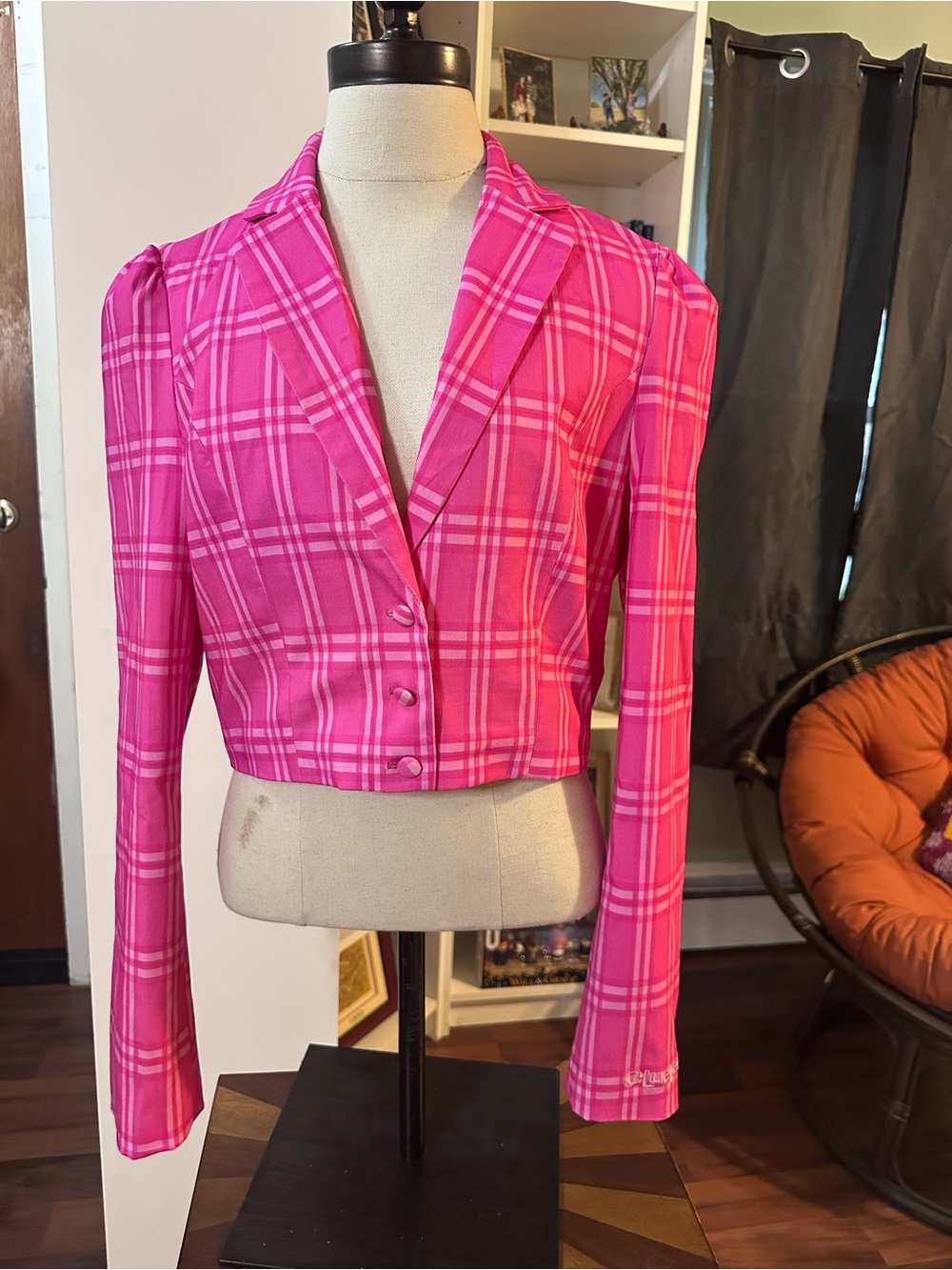 Dolls Kill Hot Pink Plaid Cropped Blazer